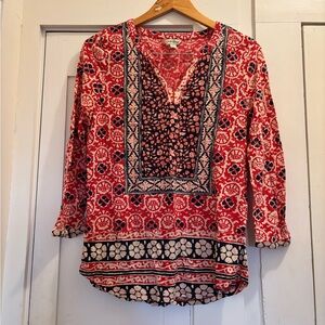 Lucky Brand Red and Black Floral Tunic Blouse